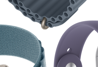 Apple Watch Series 11 Armbänder: Sportarmband in Nebelviolett, Ocean Armband in Maritimblau, Alpine Loop in Hellblau