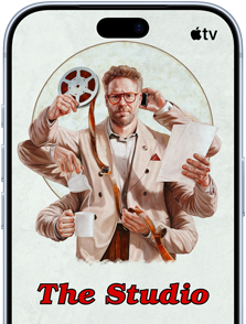 iPhone 18 Pro, Vorderseite, das Display zeigt die Apple TV+ Serie „The Studio“