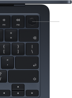 MacBook Air Tastatur, Bereich oben rechts, zeigt die Position der Touch ID Taste
