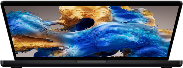 Leicht geöffnetes MacBook Pro mit buntem Display