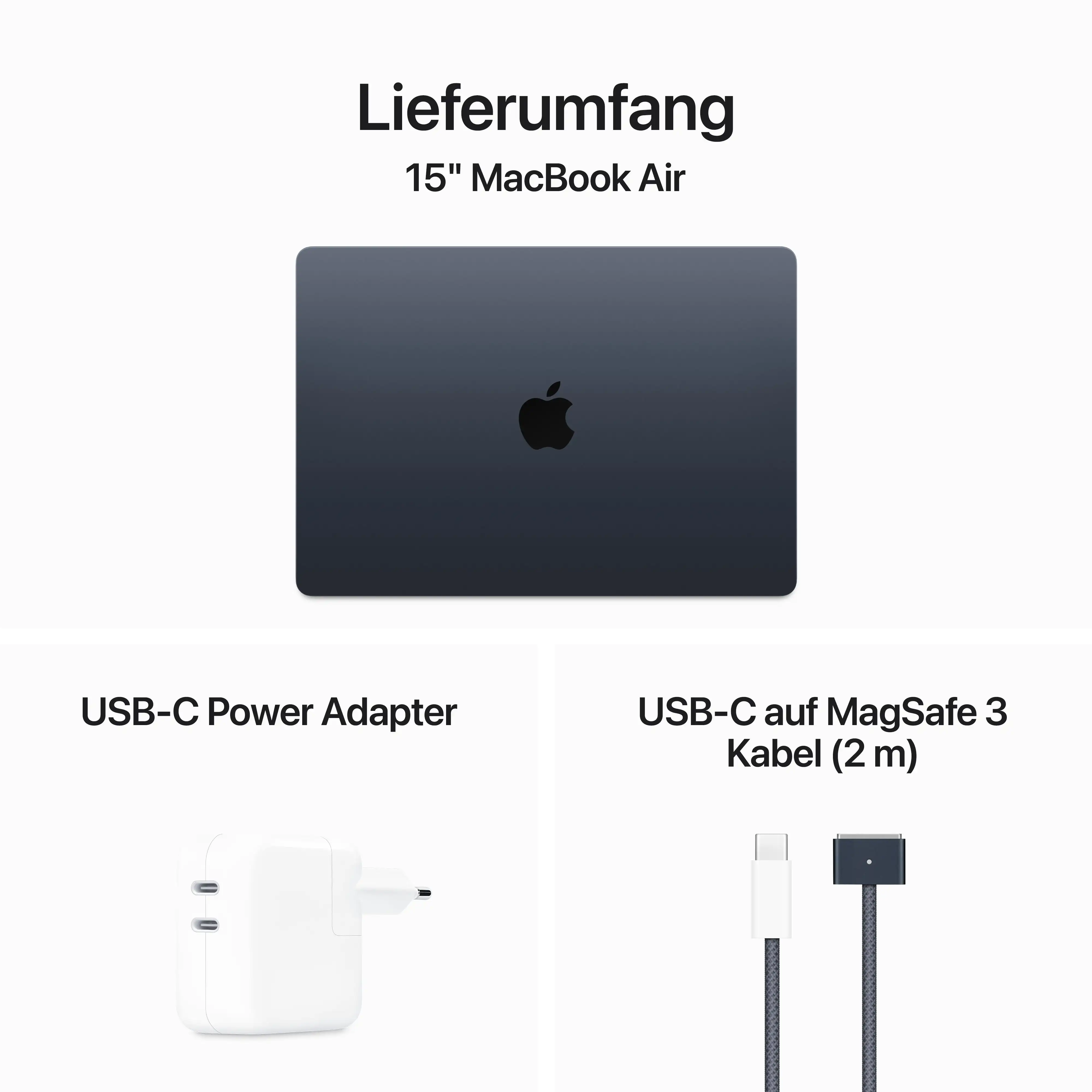 Macbook Air 15'' - M3 8-Core CPU - 10-Core GPU - Mitternacht - 8GB - 512GBSSD - 70W USB-C Power