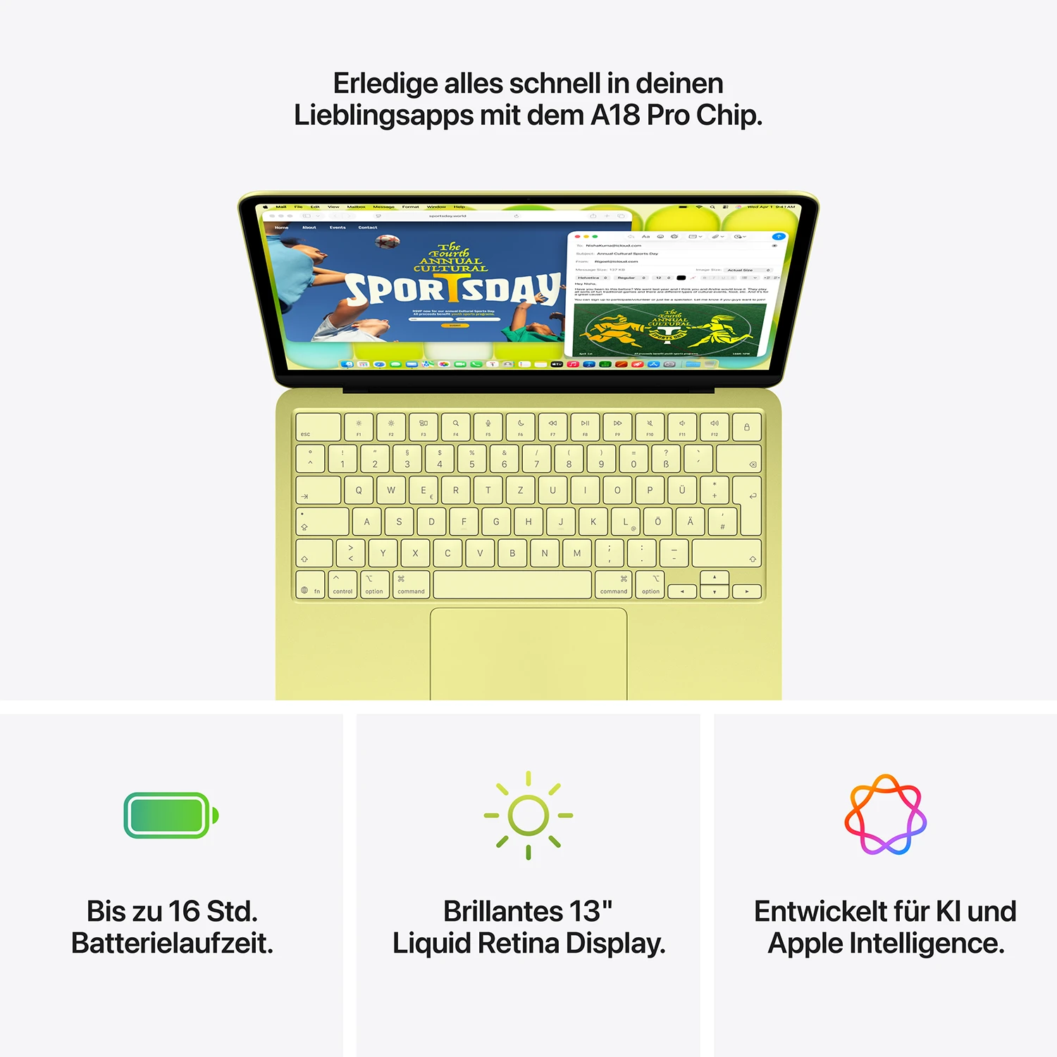 Macbook Neo 13'' A18 6-Core CPU  5-Core GPU - 8 GB - 256 GB SSD - Zitrus - 2026 - Kein Netzteil 