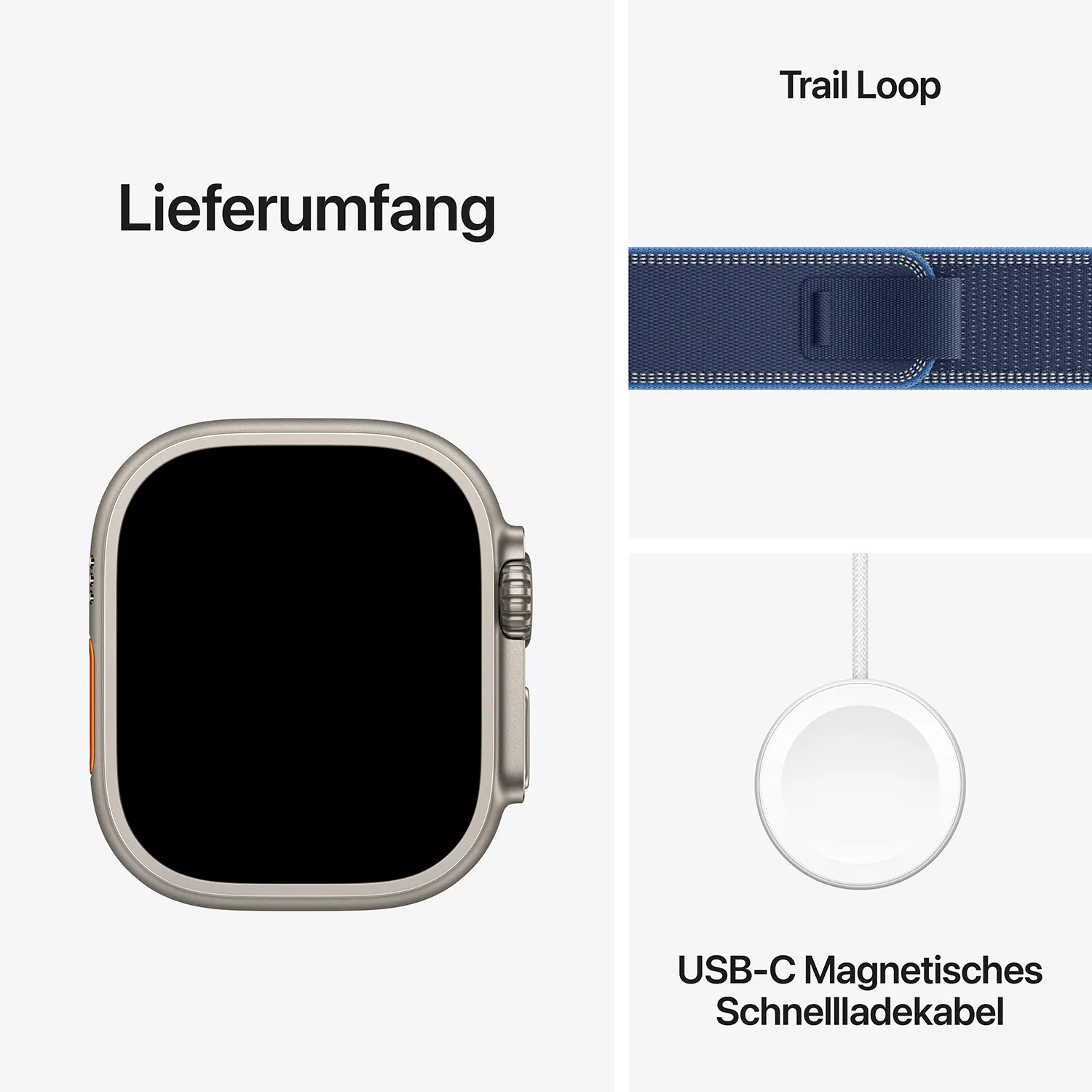 Apple Watch Ultra 3 GPS + Cellular 49mm Natur Titanium Case mit Blau/Hellblau Trail Loop - S/M