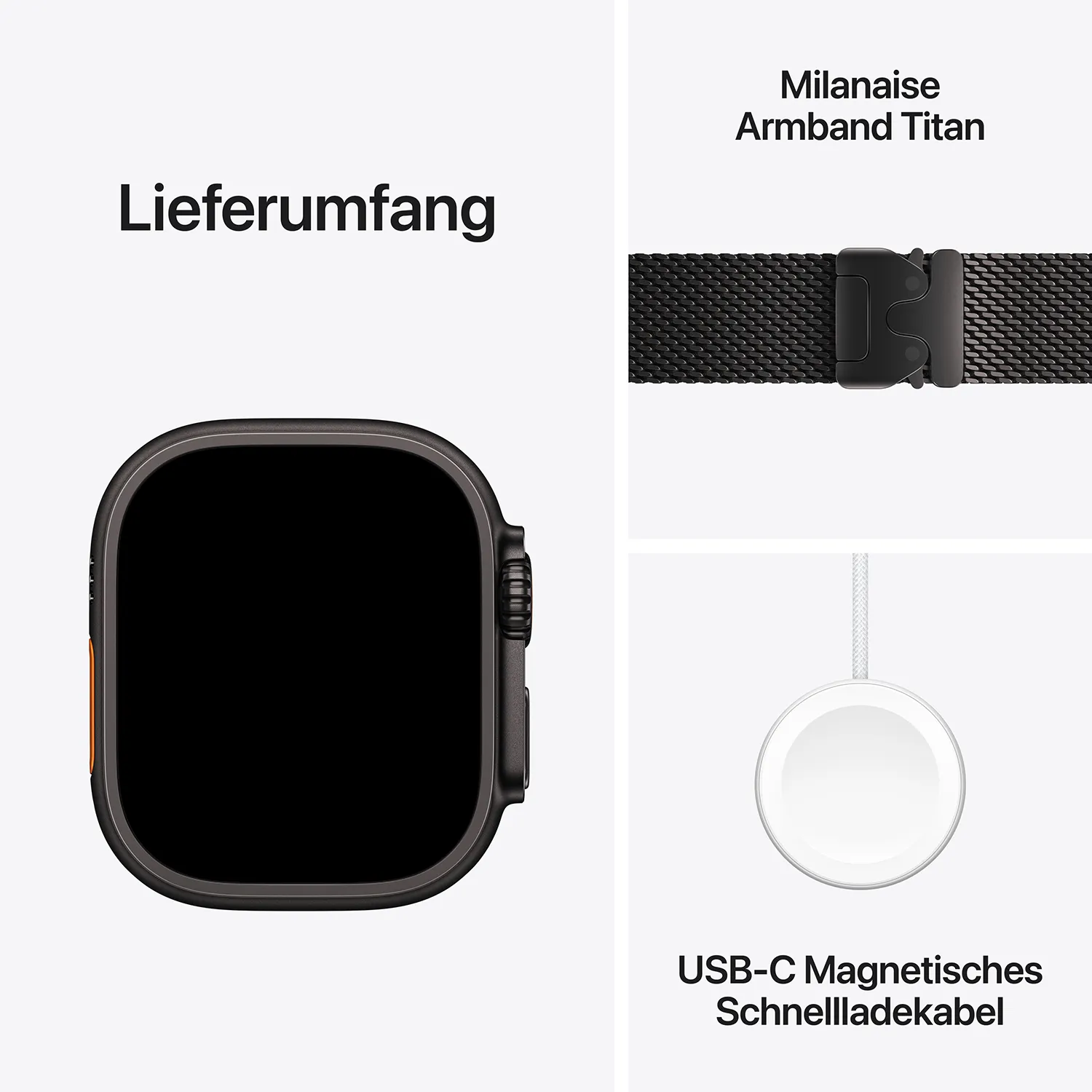 Apple Watch Ultra 3 GPS + Cellular 49mm Schwarz Titanium Case mit schwarzem Titanium Milanese Loop - Small