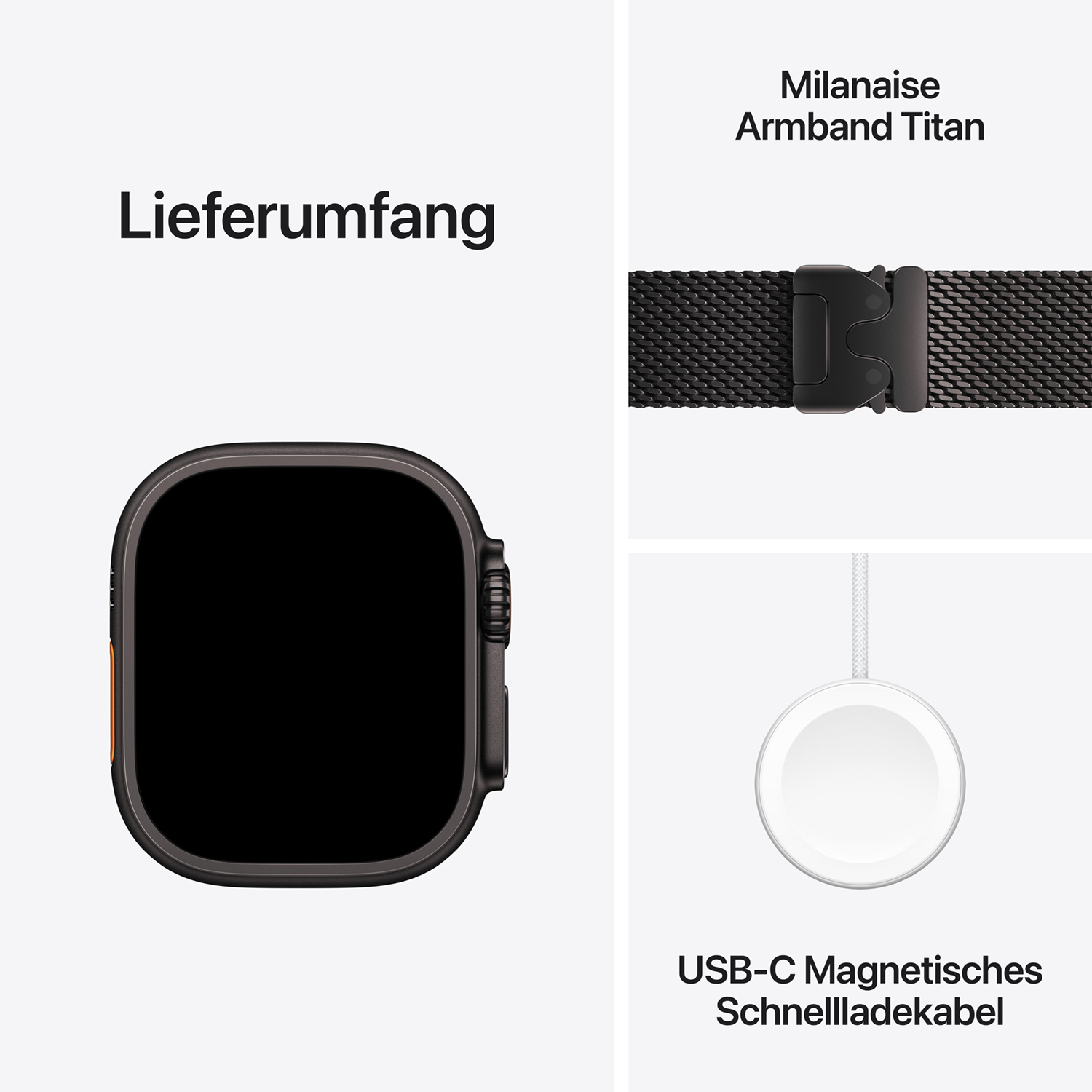Apple Watch Ultra 2 Titanium Cellular 49mm Schwarz (Milanaise Titan schwarz) L Apple watch ultra 2 49mm schwarz titanium milanese loop schwarz ansicht 9
