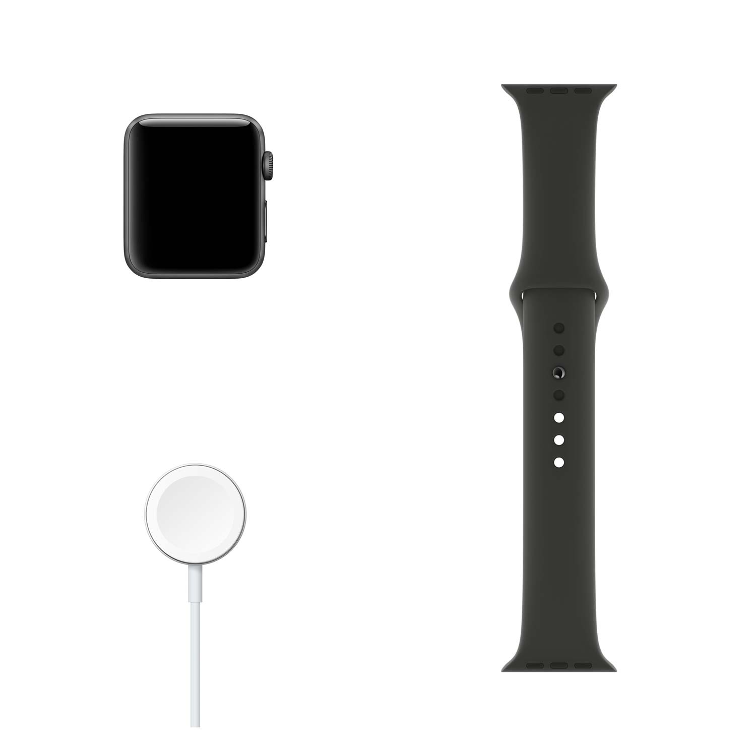 Apple Watch Series 3 GPS, 42mm Alu, Space Grau, Sportarmband, Schwarz // NEU