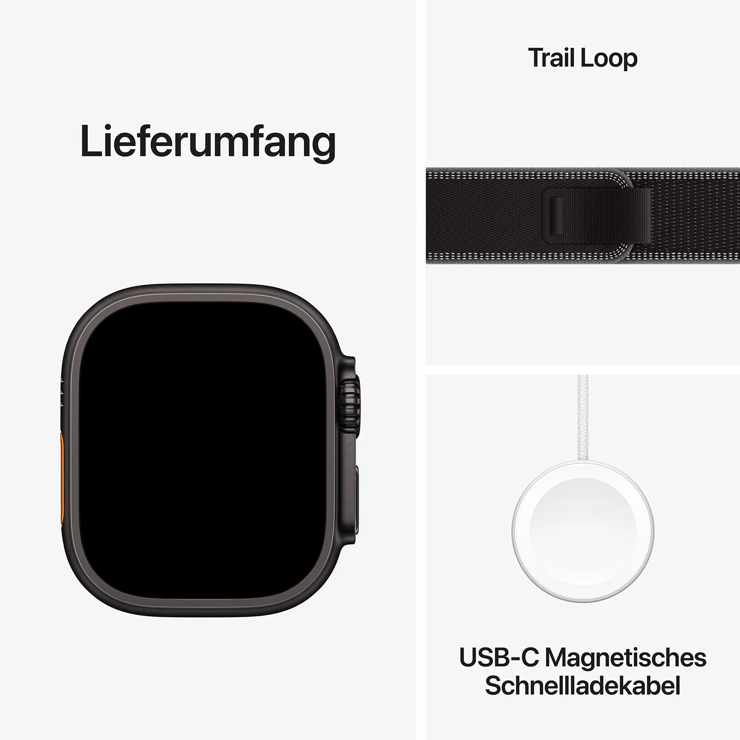 Apple Watch Ultra 3 GPS + Cellular 49mm Schwarz Titanium Case mit Schwarz/Kohlegrau Trail Loop - S/M