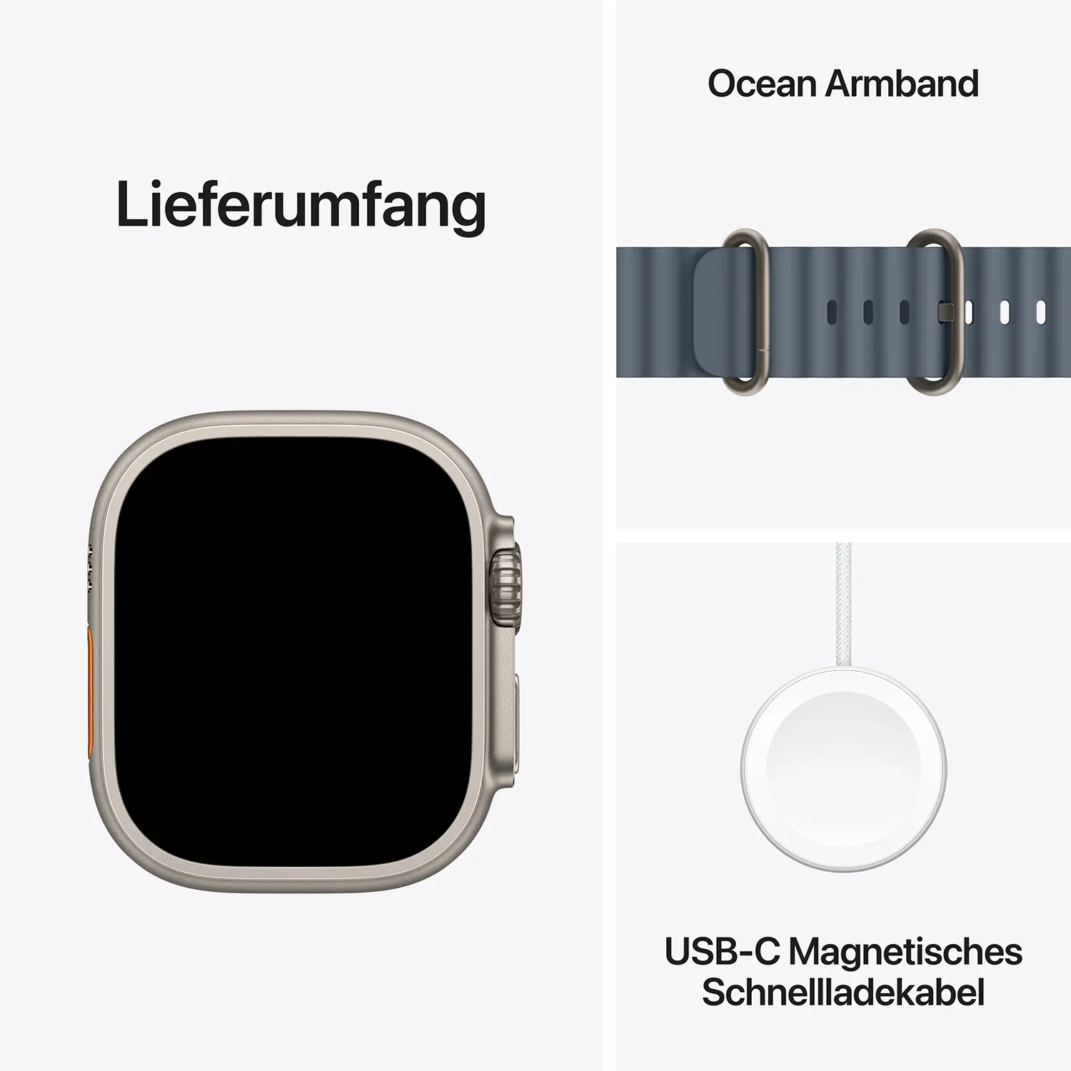 Apple Watch Ultra 3 GPS + Cellular 49mm Natur Titanium Case mit Maritimblau Ocean Band