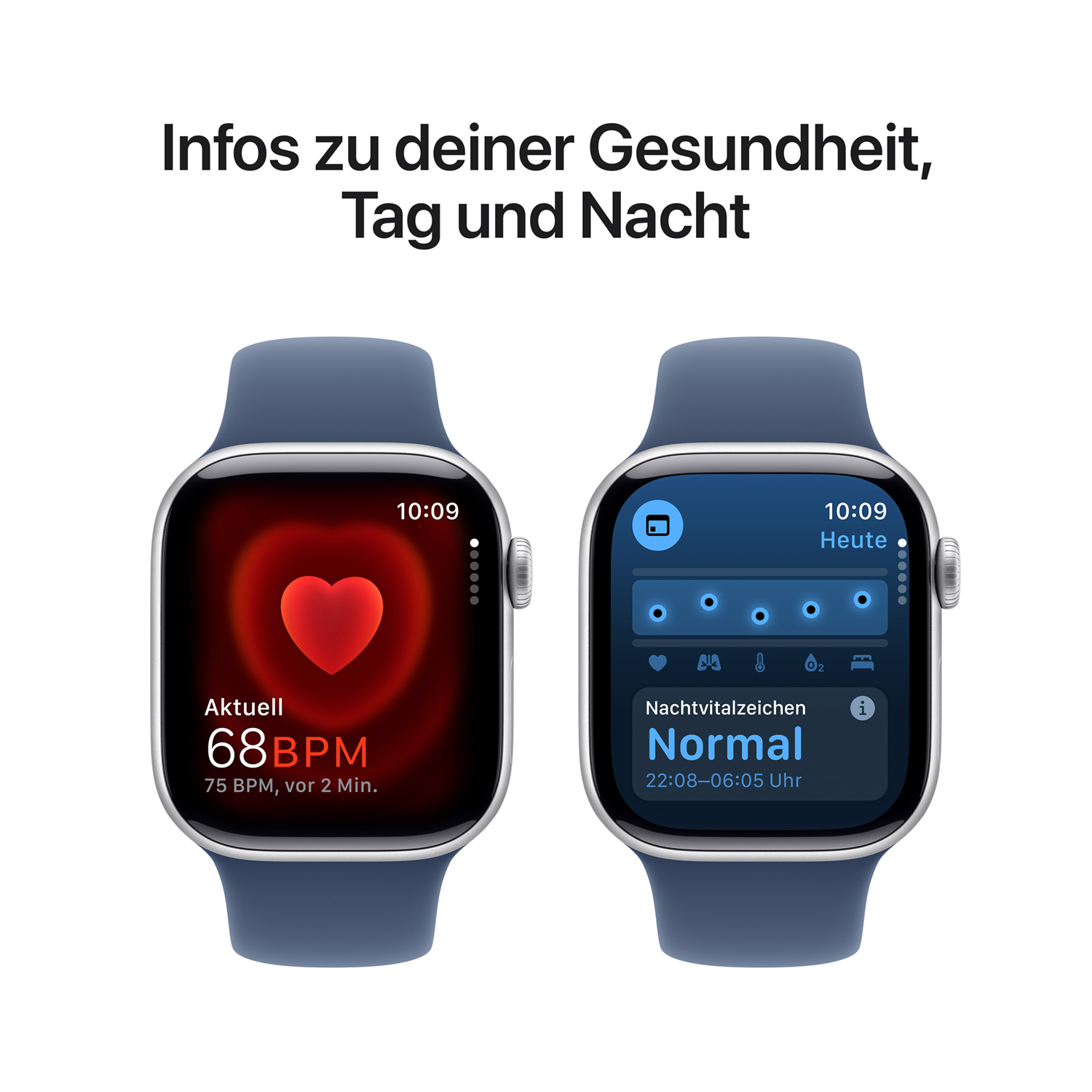 Apple Watch S10 Aluminium 42mm Silber Sportarmband denim S M