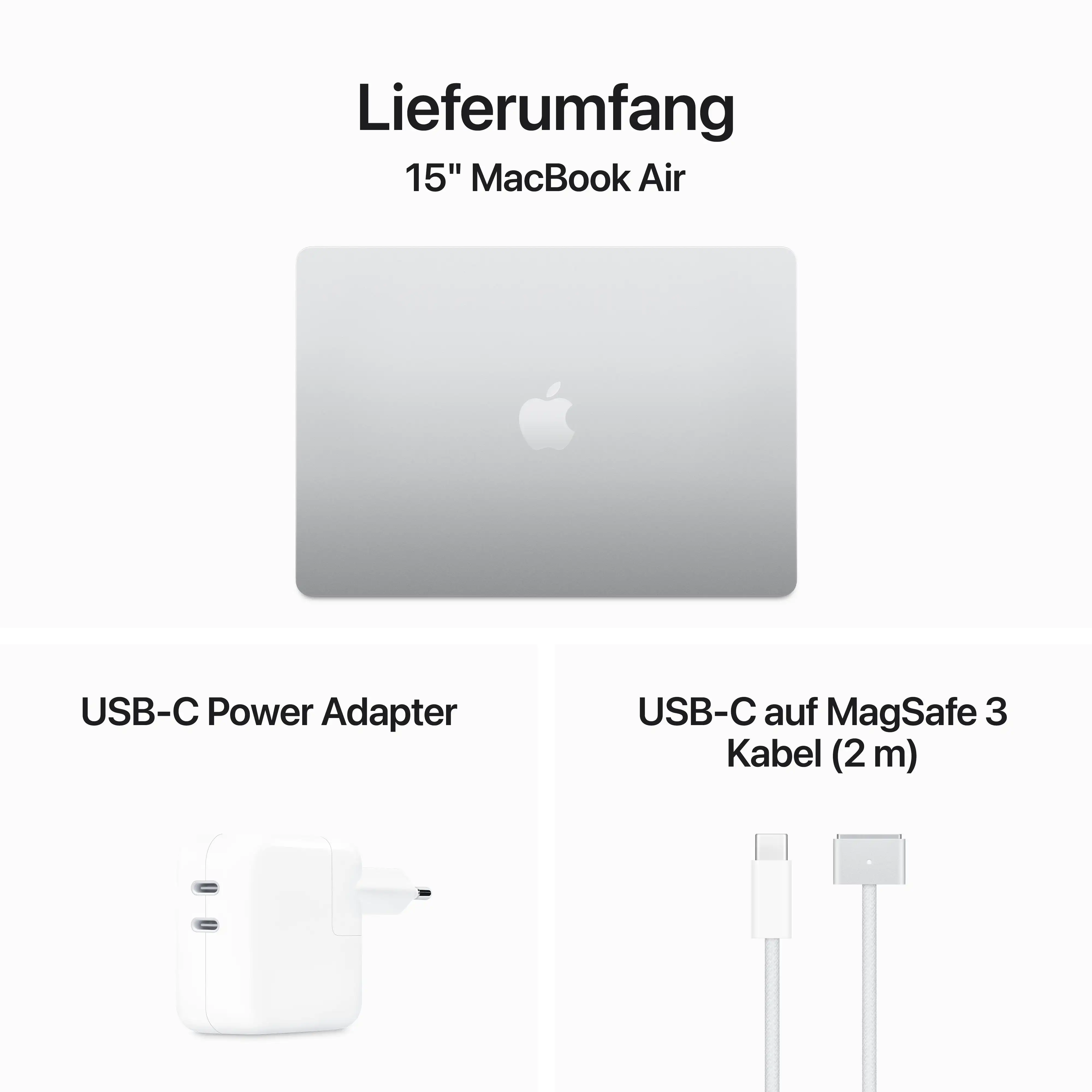Macbook Air 15'' - M3 8-Core CPU - 10-Core GPU - Silber - 8GB - 256GBSSD - 70W USB-C Power