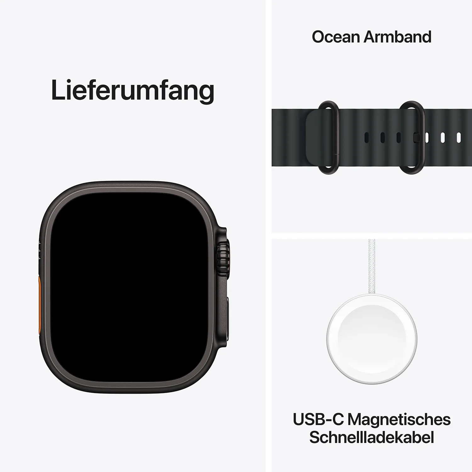 Apple Watch Ultra 3 GPS + Cellular 49mm Schwarz Titanium Case mit schwarzem Ocean Band