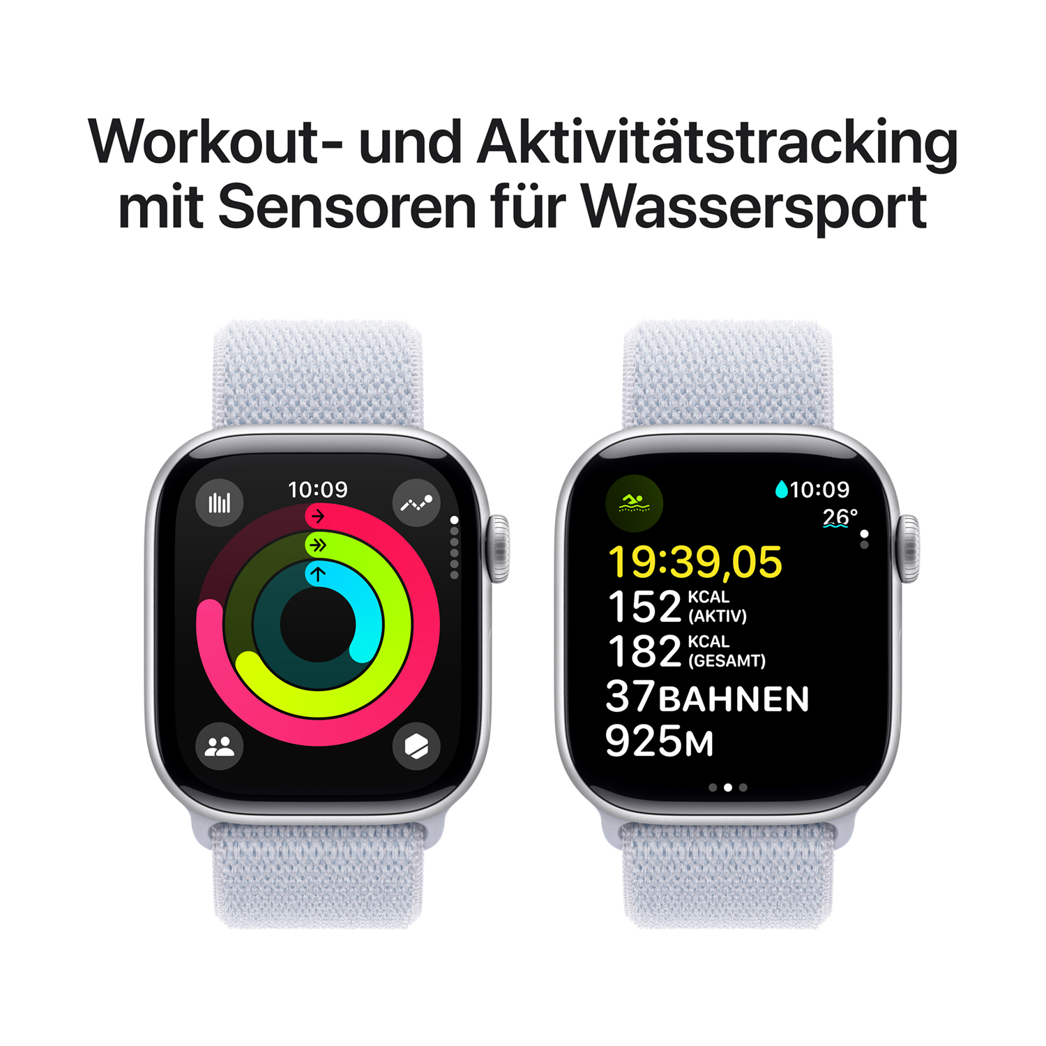 Apple Watch S10 Aluminium Cellular 42mm Silber (Sport Loop blaue Wolke) Apple watch series 10 42mm gps silber aluminum sport loop blau cloud ansicht 4