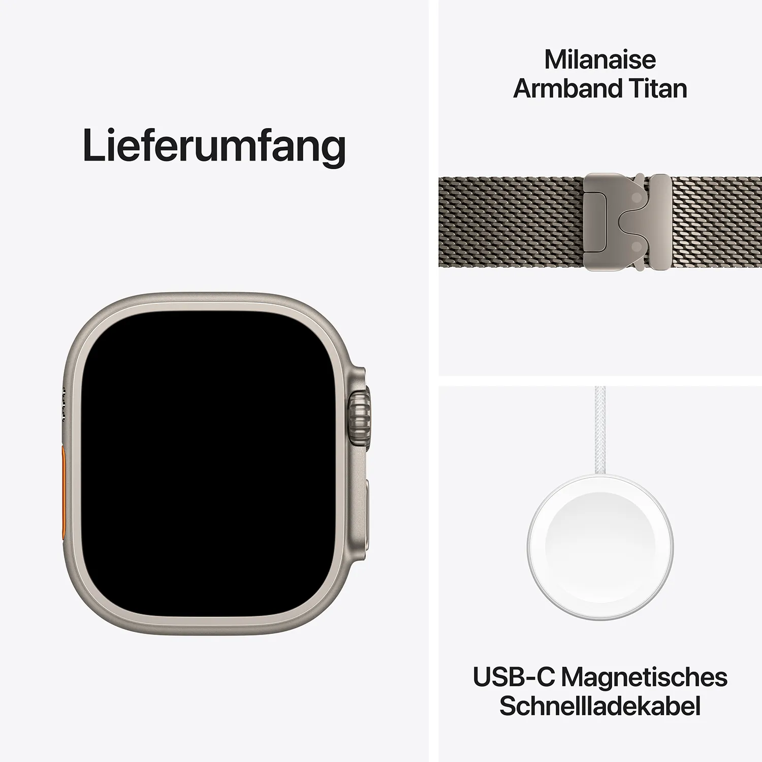 Apple Watch Ultra 3 GPS + Cellular 49mm Natur Titanium Case mit Natur Titanium Milanese Loop - Small